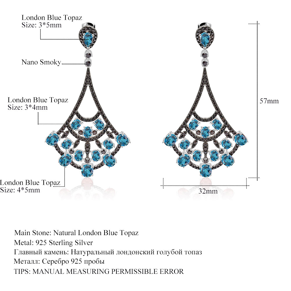 Vintage Style Natural London Blue Topaz Earrings