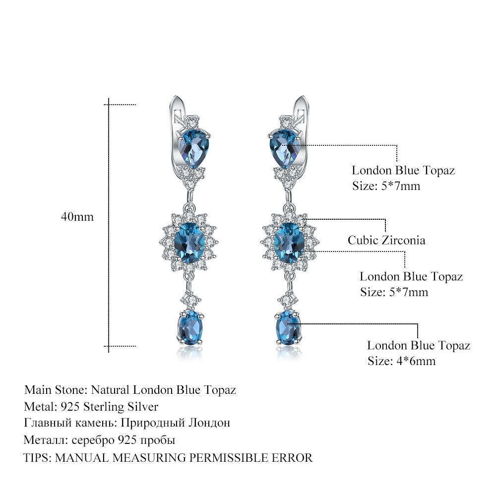 Natural London Blue Topaz Earings
